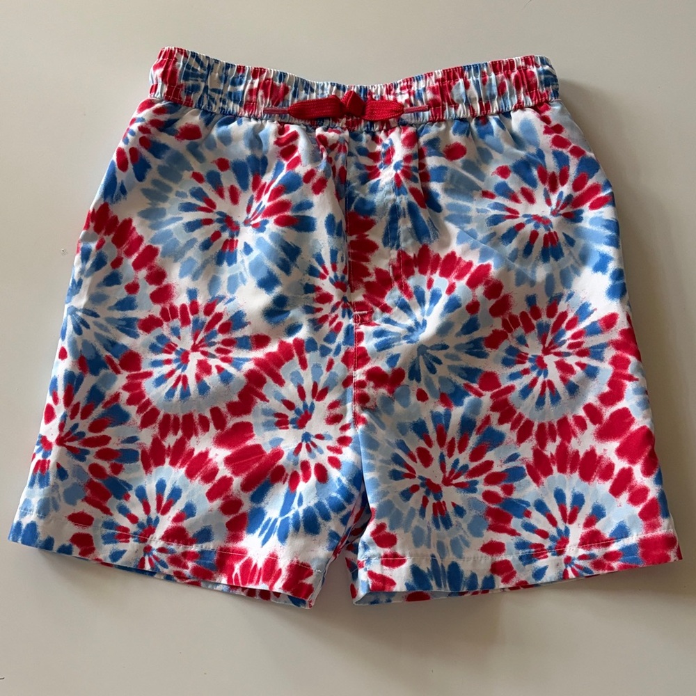 EUC Red and Blue Tie-Dye boys swim trunks